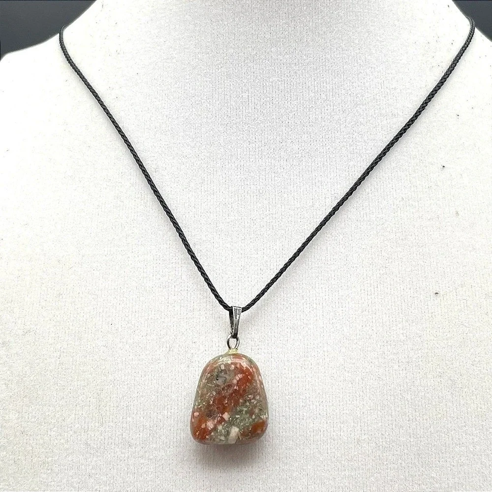 Vintage Natural Brecciated Jasper Stone Pendant Necklace Healing Gift Jewelry‎